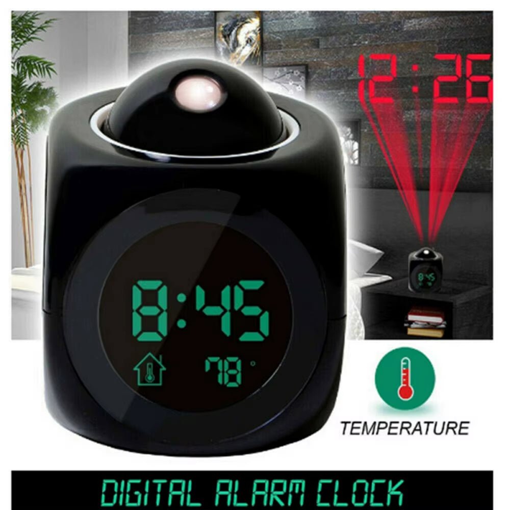 Digital Alarm Clock LCD Creative Projector Weather Temperature Desk Time Date Display Projection USB Charger Home Clock Timer - FLUFFI