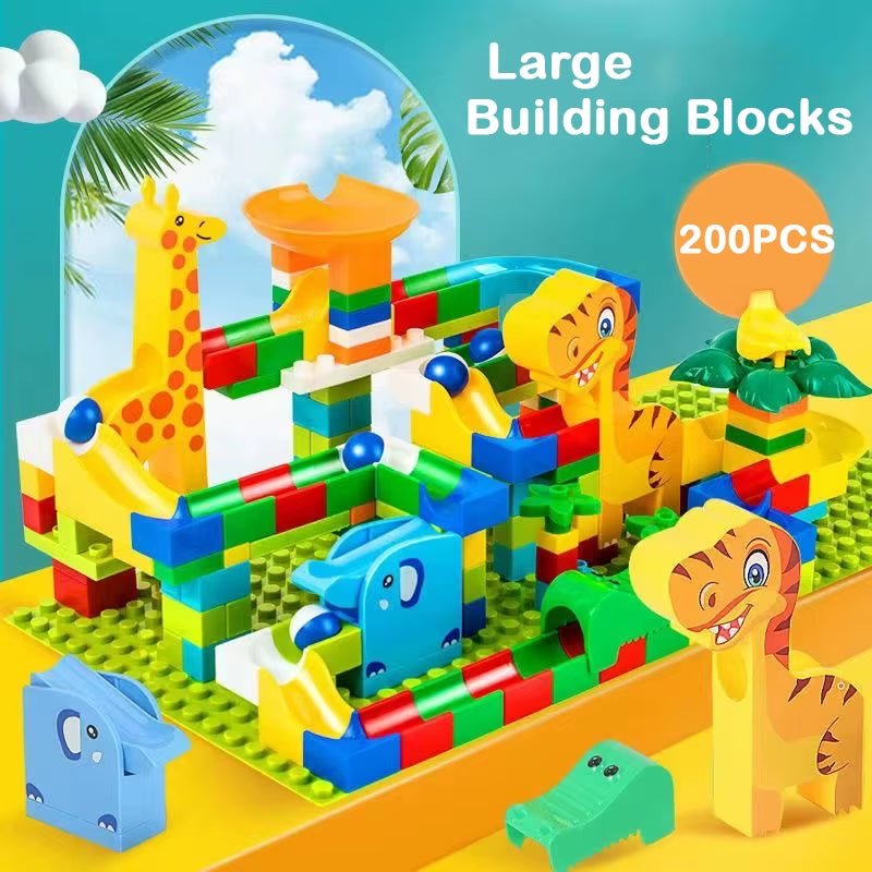 Dinosaur Marble Balls Building Blocks - Race Run Track - Model Construction Stack - FLUFFI