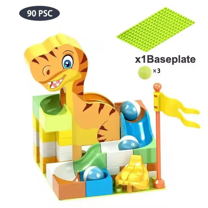 Dinosaur Marble Balls Building Blocks - Race Run Track - Model Construction Stack - FLUFFI