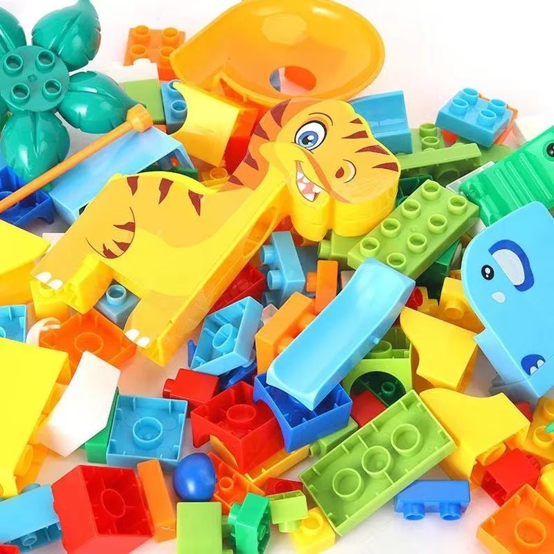 Dinosaur Marble Balls Building Blocks - Race Run Track - Model Construction Stack - FLUFFI