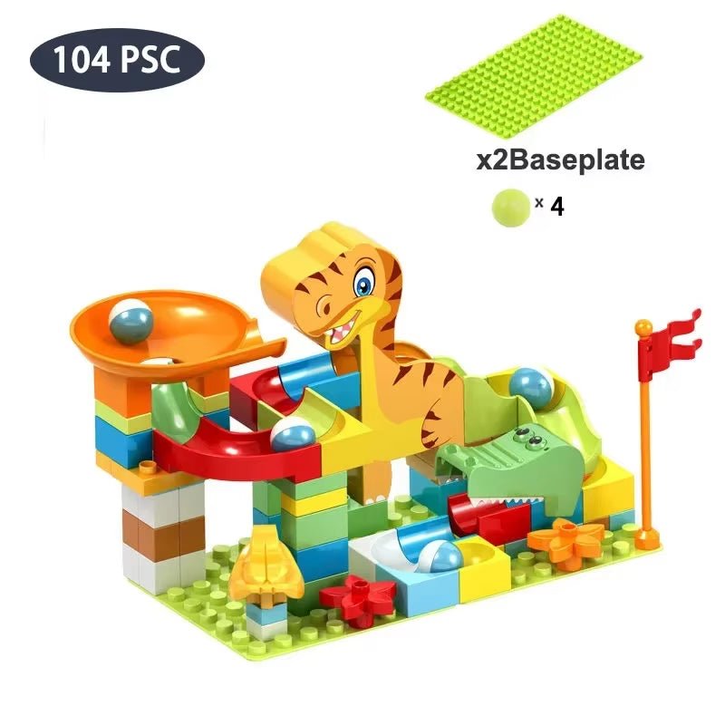 Dinosaur Marble Balls Building Blocks - Race Run Track - Model Construction Stack - FLUFFI