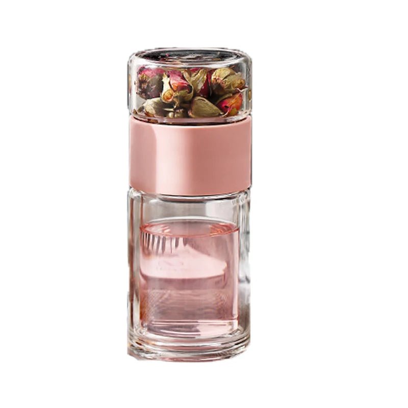 Double Glass Water Bottle with Case Tea Drink Bottle Infuser Tumbler Drinkware Waterbottle Eco - Friendly - FLUFFI