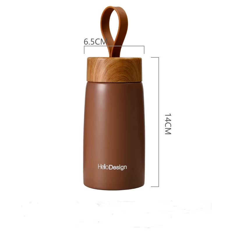 Double Wall Insulated Thermos 304 Stainless Steel Vaccum Flask Outdoor Portable 280Ml Wood Water Cup Mini Vacuum Water Bottle - FLUFFI