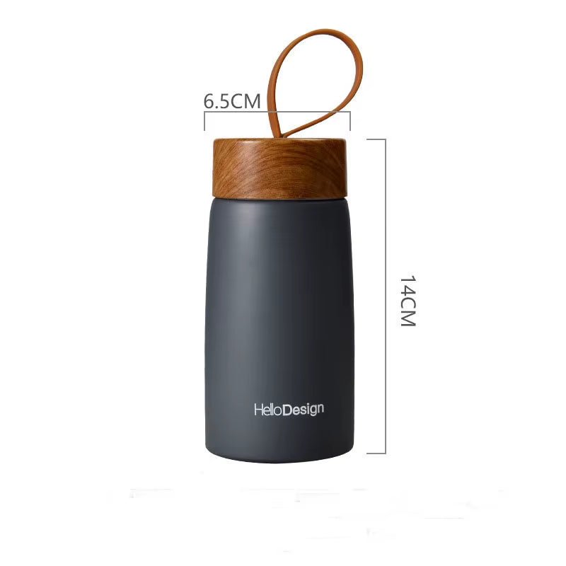 Double Wall Insulated Thermos 304 Stainless Steel Vaccum Flask Outdoor Portable 280Ml Wood Water Cup Mini Vacuum Water Bottle - FLUFFI