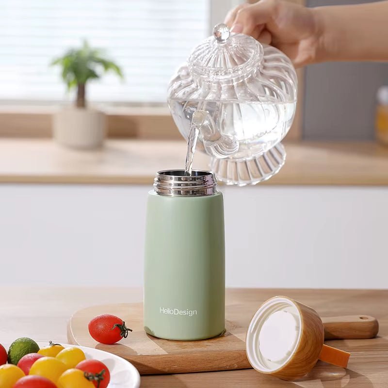 Double Wall Insulated Thermos 304 Stainless Steel Vaccum Flask Outdoor Portable 280Ml Wood Water Cup Mini Vacuum Water Bottle - FLUFFI