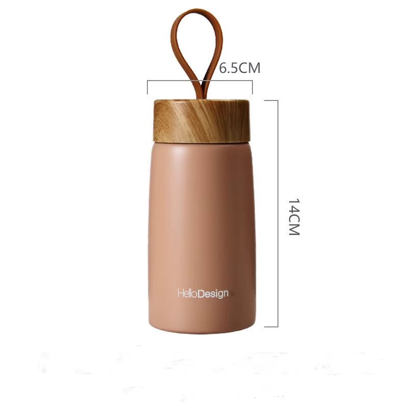 Double Wall Insulated Thermos 304 Stainless Steel Vaccum Flask Outdoor Portable 280Ml Wood Water Cup Mini Vacuum Water Bottle - FLUFFI