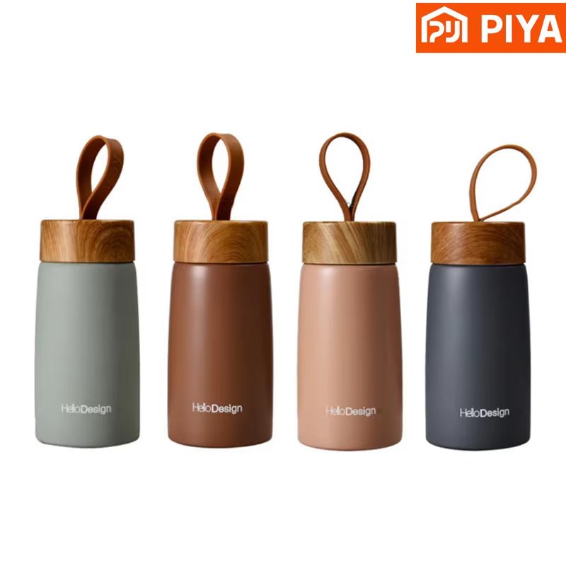 Double Wall Insulated Thermos 304 Stainless Steel Vaccum Flask Outdoor Portable 280Ml Wood Water Cup Mini Vacuum Water Bottle - FLUFFI