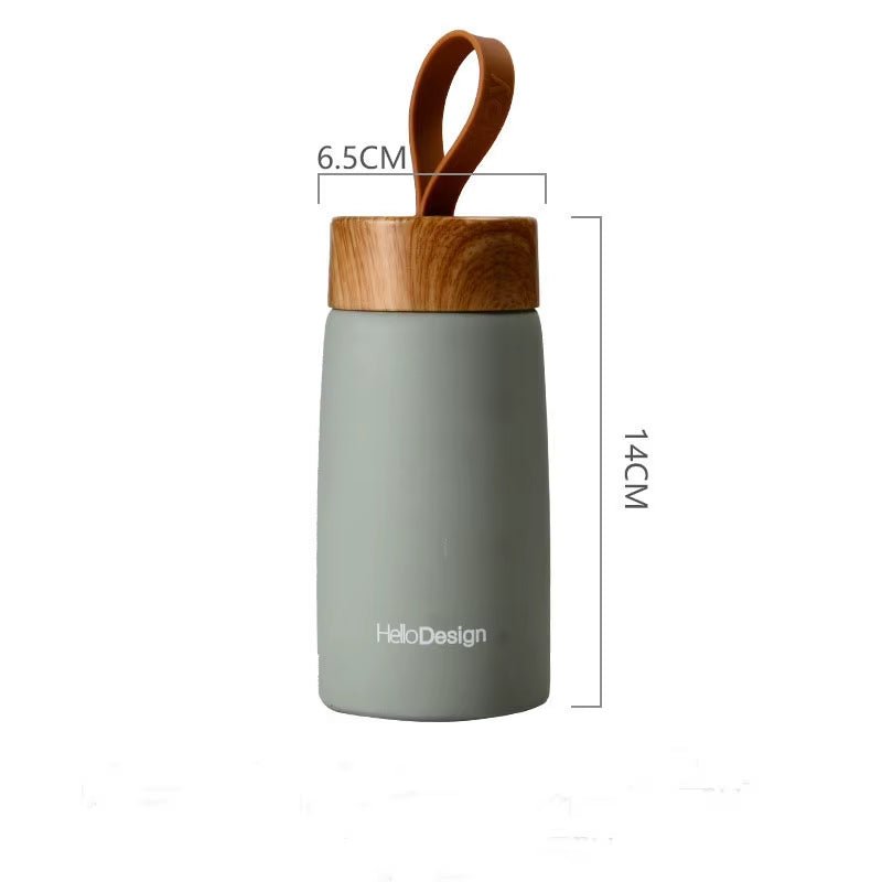 Double Wall Insulated Thermos 304 Stainless Steel Vaccum Flask Outdoor Portable 280Ml Wood Water Cup Mini Vacuum Water Bottle - FLUFFI
