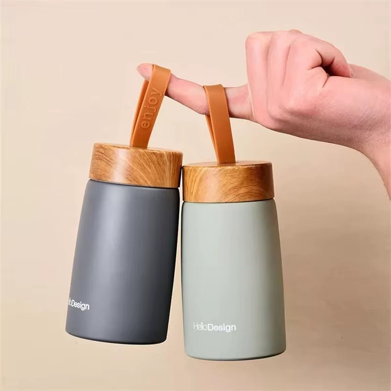 Double Wall Insulated Thermos 304 Stainless Steel Vaccum Flask Outdoor Portable 280Ml Wood Water Cup Mini Vacuum Water Bottle - FLUFFI