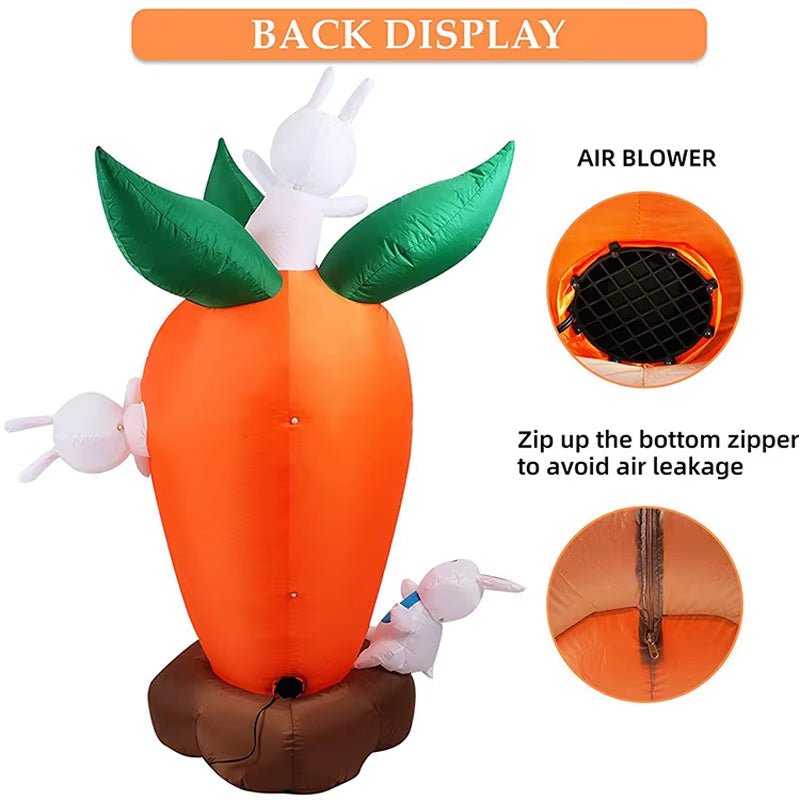 Easter Inflatables Decoration 6 FT Inflatable Easter Carrot & Bunny with Build - In LED Light for Easter Party Indoor Outdoor Toys - FLUFFI