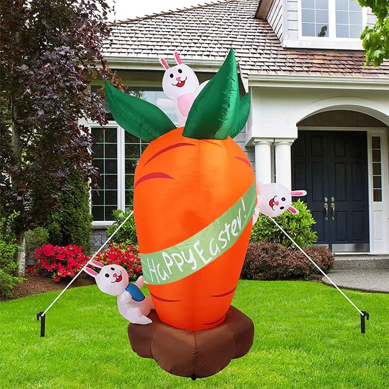 Easter Inflatables Decoration 6 FT Inflatable Easter Carrot & Bunny with Build - In LED Light for Easter Party Indoor Outdoor Toys - FLUFFI