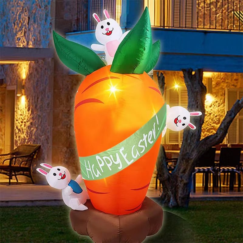 Easter Inflatables Decoration 6 FT Inflatable Easter Carrot & Bunny with Build - In LED Light for Easter Party Indoor Outdoor Toys - FLUFFI