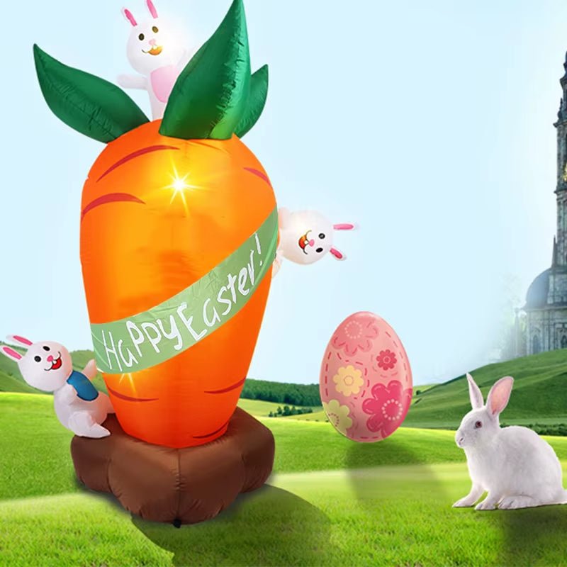 Easter Inflatables Decoration 6 FT Inflatable Easter Carrot & Bunny with Build - In LED Light for Easter Party Indoor Outdoor Toys - FLUFFI