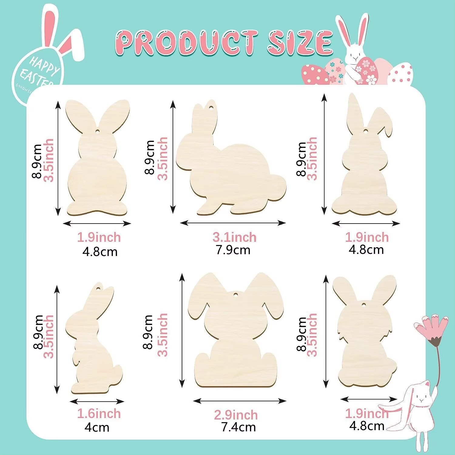 Easter Wooden Bunny Cutouts Unfinished Wood Slices Rabbit Blank Hanging Ornaments with Ropes for Easter - FLUFFI