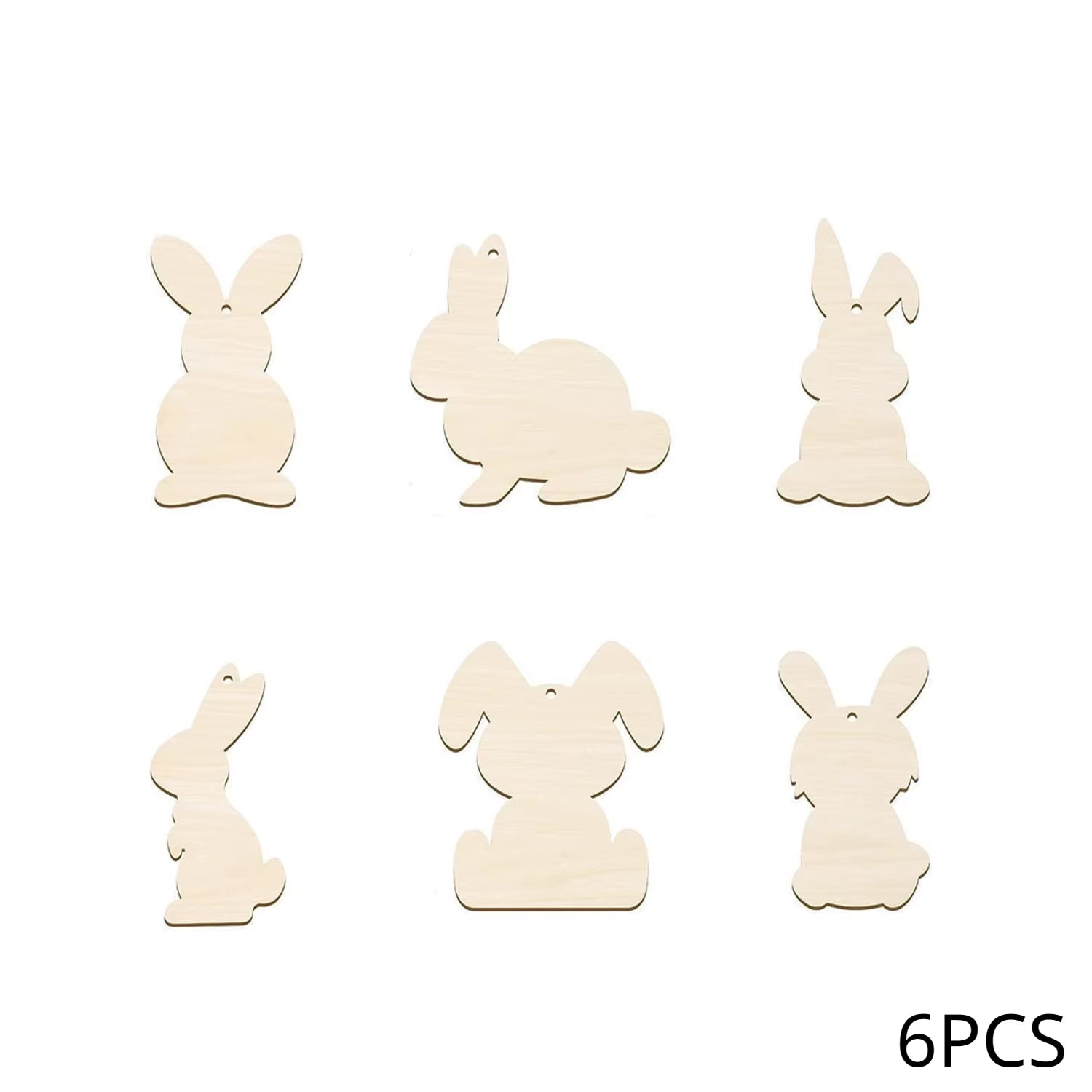 Easter Wooden Bunny Cutouts Unfinished Wood Slices Rabbit Blank Hanging Ornaments with Ropes for Easter - FLUFFI