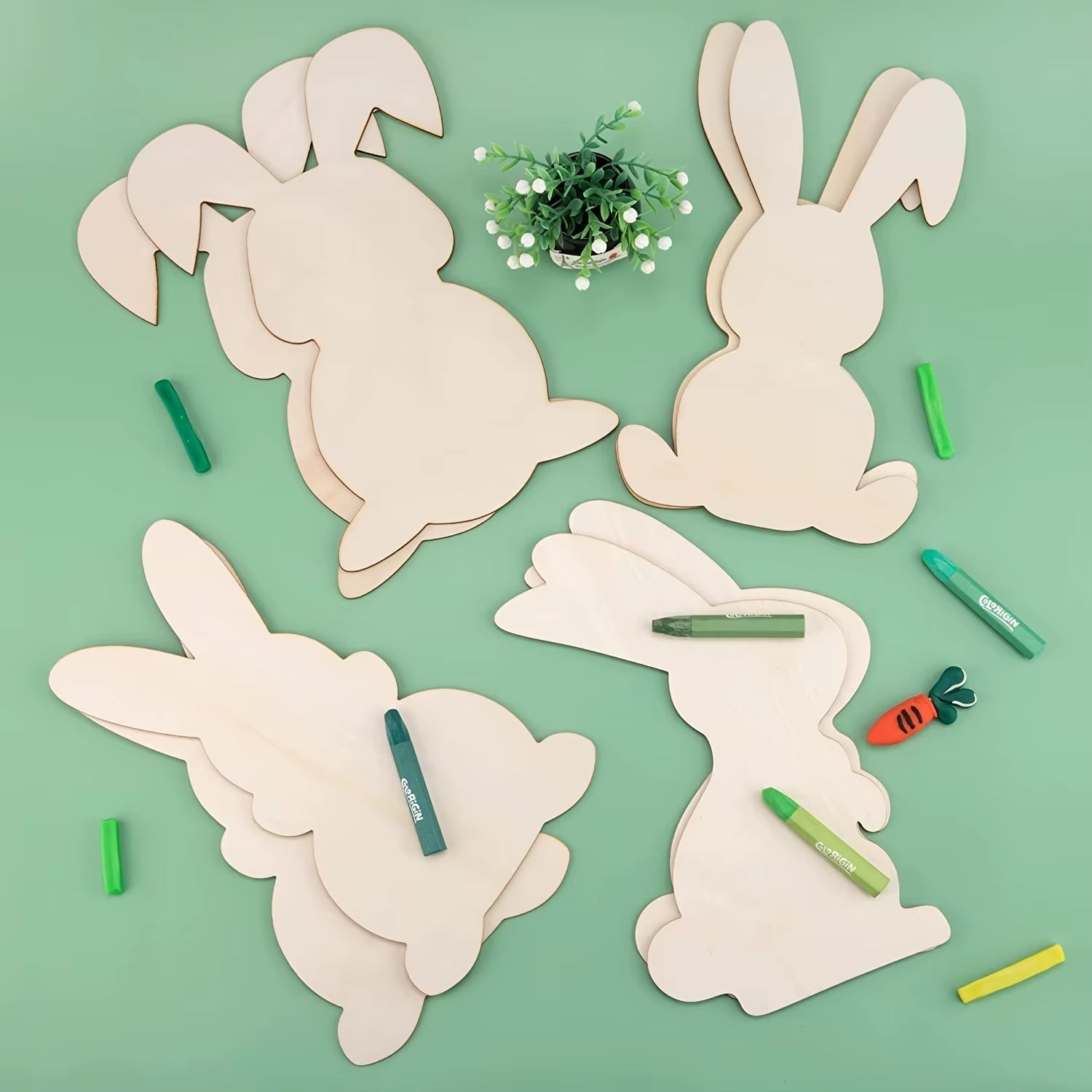 Easter Wooden Bunny Cutouts Unfinished Wood Slices Rabbit Blank Hanging Ornaments with Ropes for Easter - FLUFFI