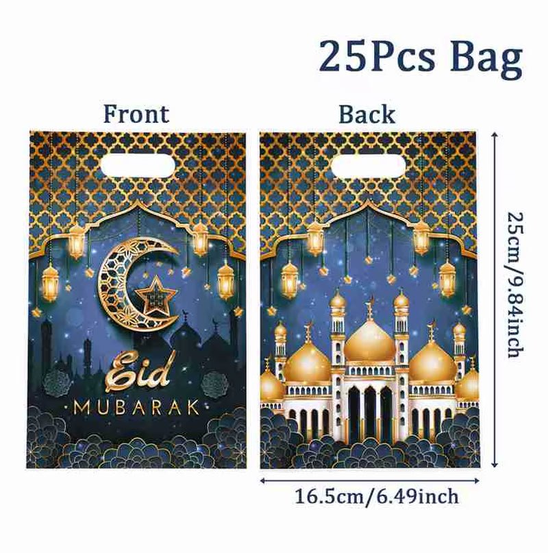 Eid Mubarak Gift Bags Plastic Candy Cookie Bag Ramadan Decoration 2025 for Home Islamic Muslim Party Supplies Eid Gifts - FLUFFI