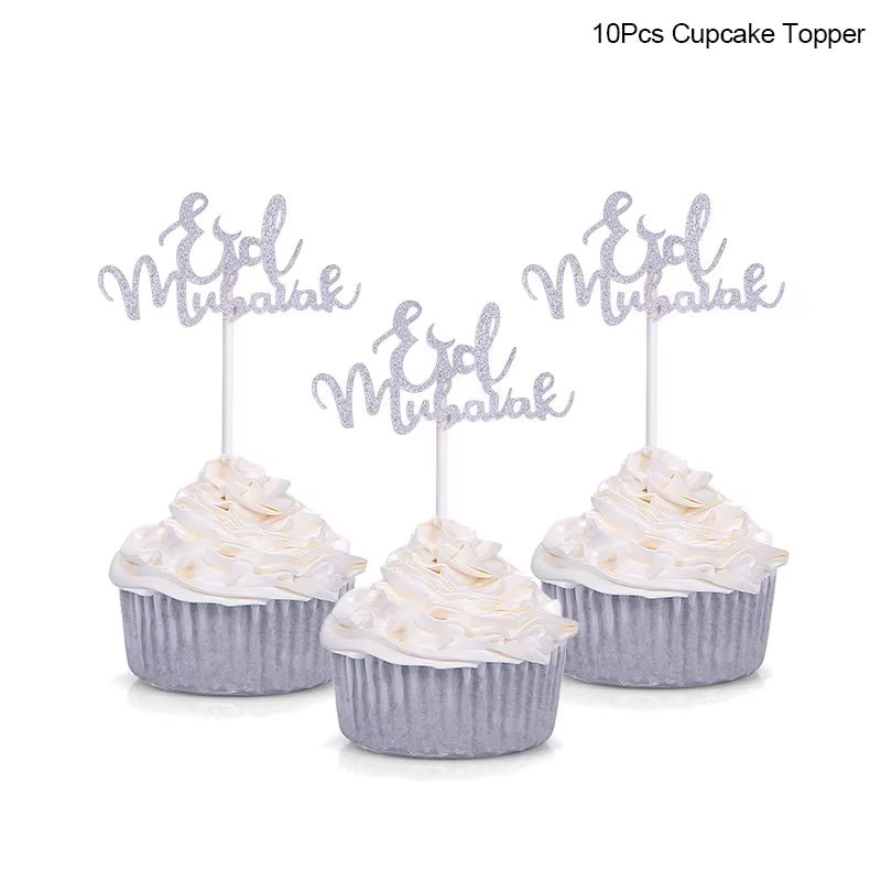 Eid Mubarak Golden Acrylic Cake Toppers | Castle - Moon Cupcake Topper | Islamic - FLUFFI