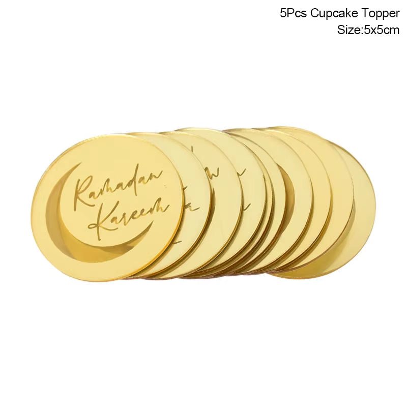 Eid Mubarak Golden Acrylic Cake Toppers | Castle - Moon Cupcake Topper | Islamic - FLUFFI