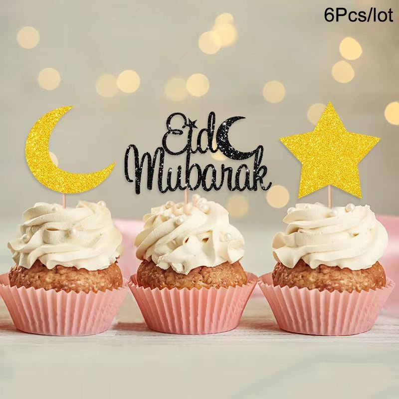 Eid Mubarak Golden Acrylic Cake Toppers | Castle - Moon Cupcake Topper | Islamic - FLUFFI