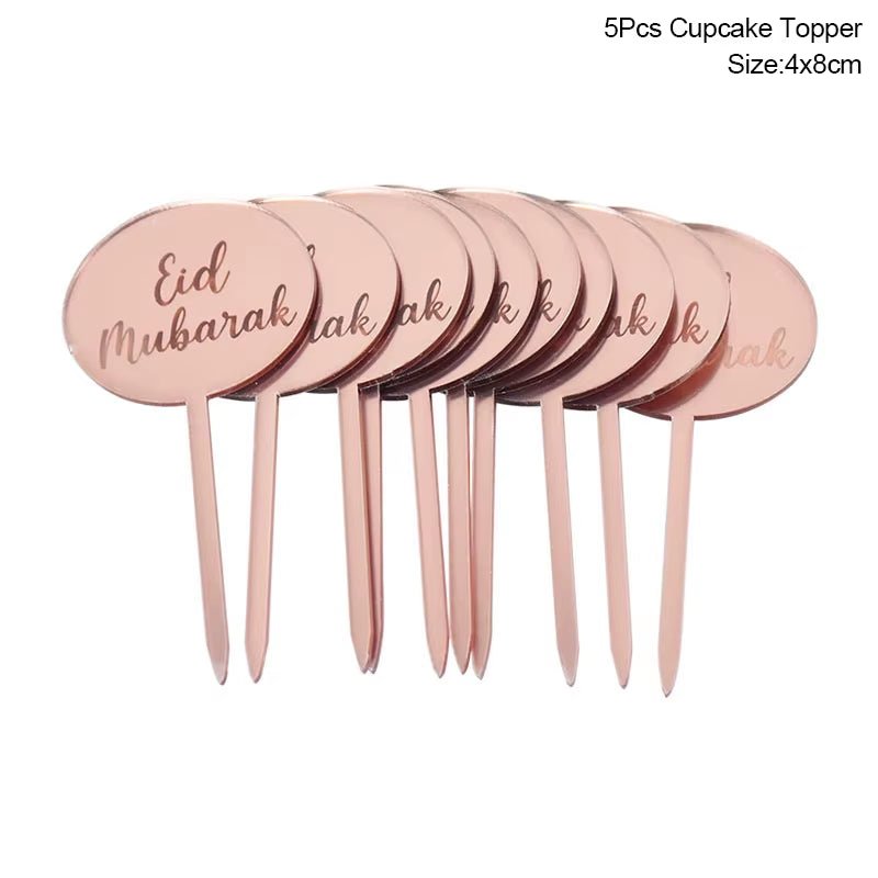 Eid Mubarak Golden Acrylic Cake Toppers | Castle - Moon Cupcake Topper | Islamic - FLUFFI