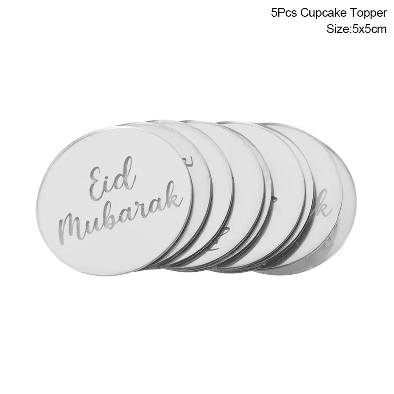 Eid Mubarak Golden Acrylic Cake Toppers | Castle - Moon Cupcake Topper | Islamic - FLUFFI