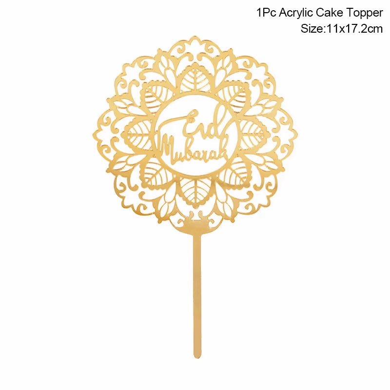 Eid Mubarak Golden Acrylic Cake Toppers | Castle - Moon Cupcake Topper | Islamic - FLUFFI