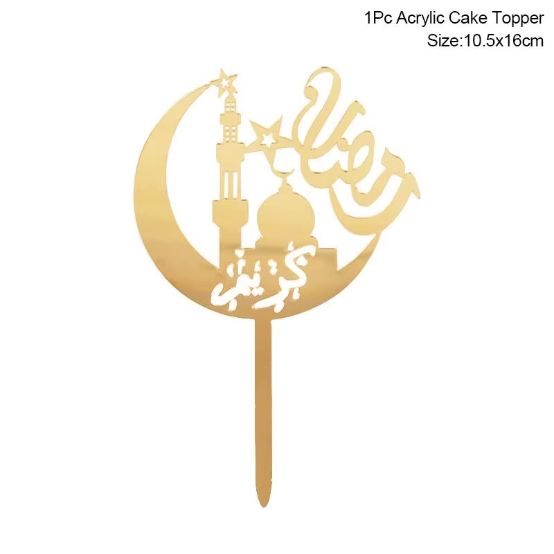 Eid Mubarak Golden Acrylic Cake Toppers | Castle - Moon Cupcake Topper | Islamic - FLUFFI