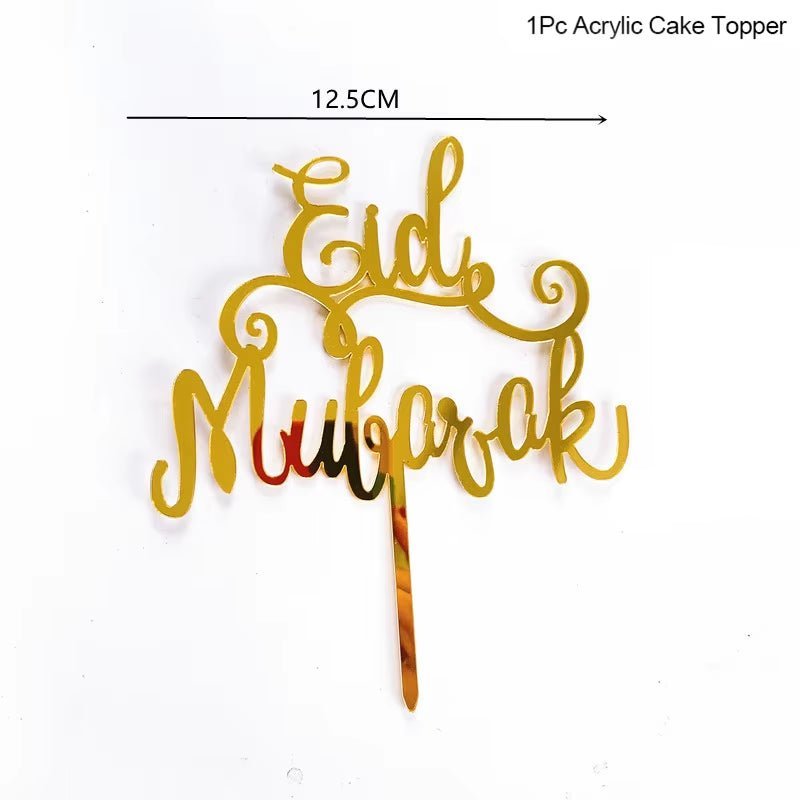 Eid Mubarak Golden Acrylic Cake Toppers | Castle - Moon Cupcake Topper | Islamic - FLUFFI