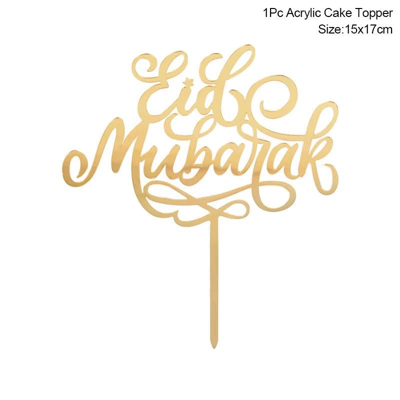 Eid Mubarak Golden Acrylic Cake Toppers | Castle - Moon Cupcake Topper | Islamic - FLUFFI