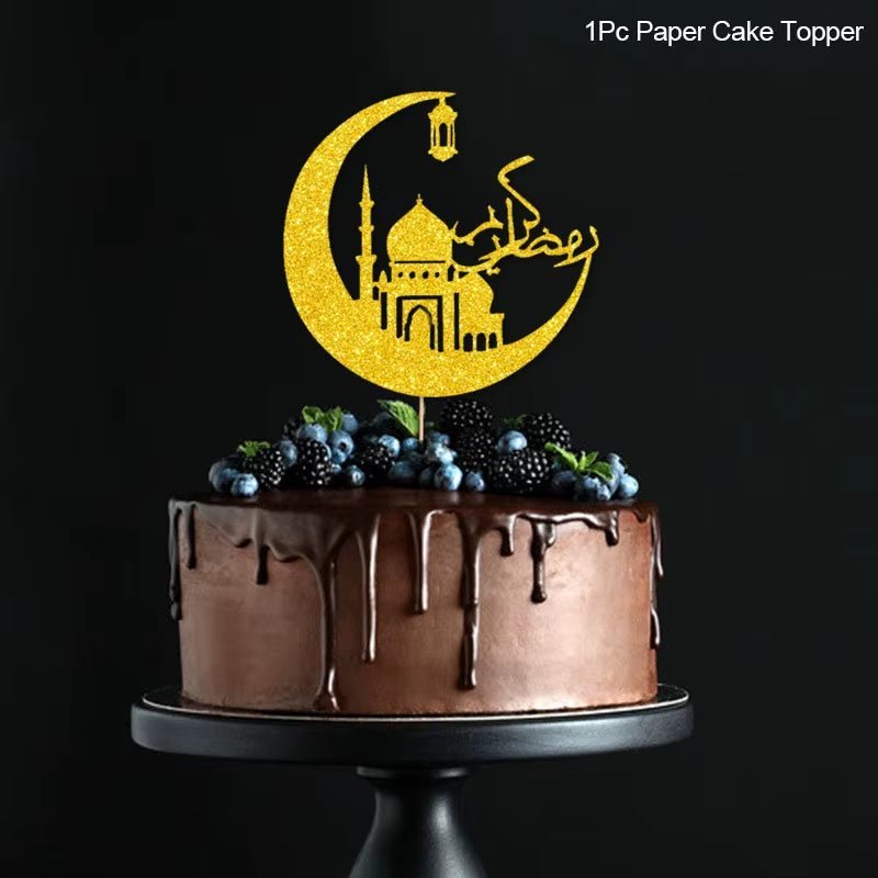 Eid Mubarak Golden Acrylic Cake Toppers | Castle - Moon Cupcake Topper | Islamic - FLUFFI