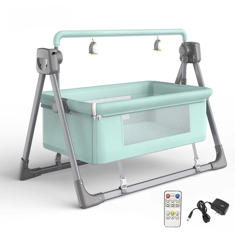 Electric Baby Swing Bed Foldable Portable Rocking Cradle with Timing Music Automatic Rocking Recliner Crib Basket for Infant - FLUFFI
