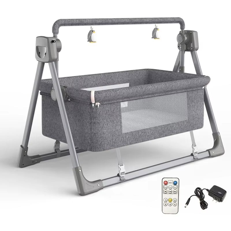 Electric Baby Swing Bed Foldable Portable Rocking Cradle with Timing Music Automatic Rocking Recliner Crib Basket for Infant - FLUFFI