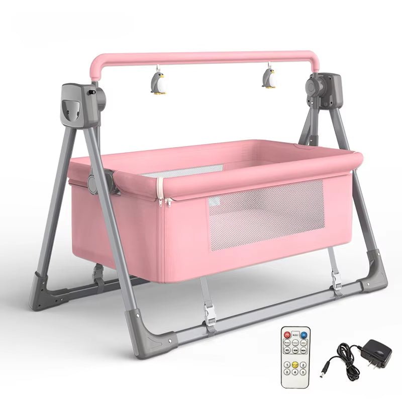 Electric Baby Swing Bed Foldable Portable Rocking Cradle with Timing Music Automatic Rocking Recliner Crib Basket for Infant - FLUFFI