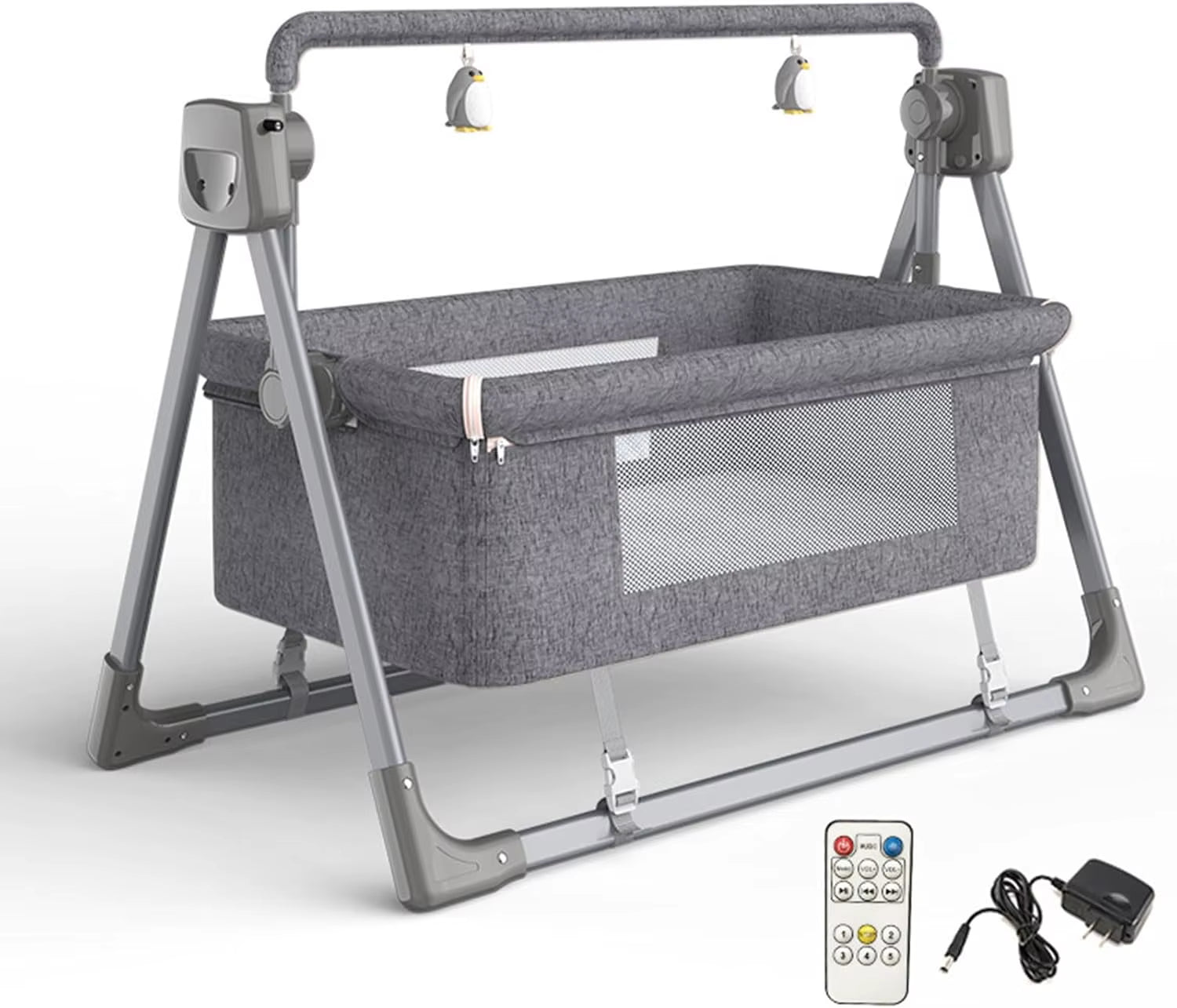 Electric Baby Swing Bed Foldable Portable Rocking Cradle with Timing Music Automatic Rocking Recliner Crib Basket for Infant - FLUFFI
