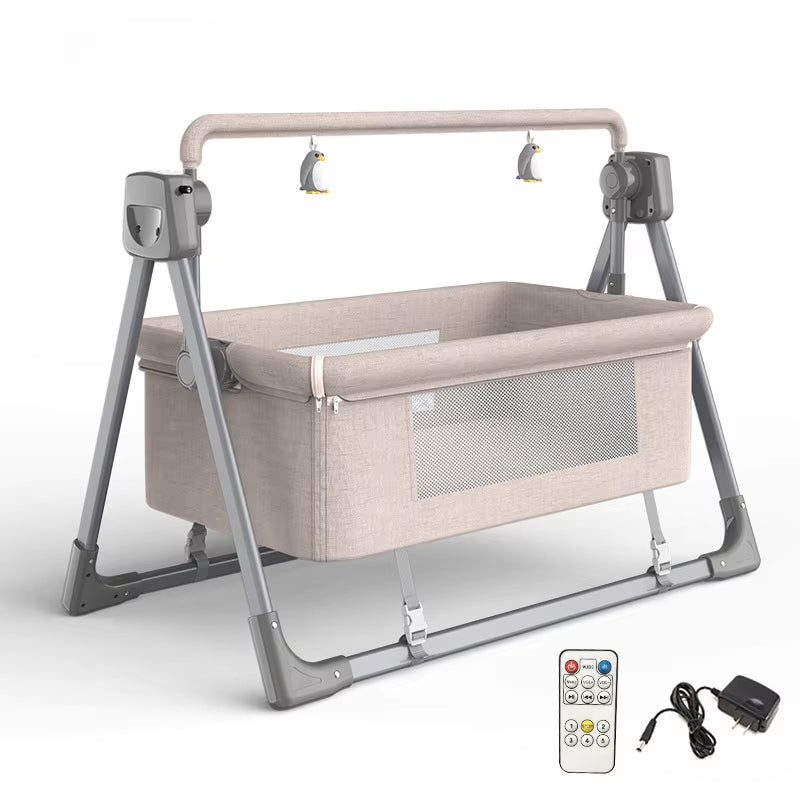 Electric Baby Swing Bed Foldable Portable Rocking Cradle with Timing Music Automatic Rocking Recliner Crib Basket for Infant - FLUFFI