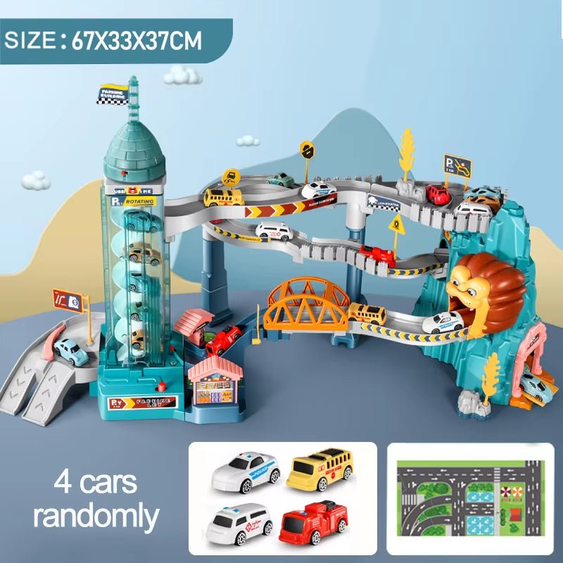 Electric Rail Dinosaur Parking Lot - Adventure Racing - Mechanical Interactive - FLUFFI