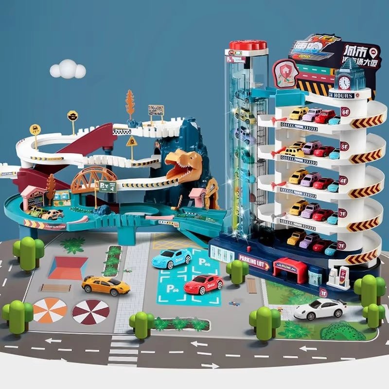 Electric Rail Dinosaur Parking Lot - Adventure Racing - Mechanical Interactive - FLUFFI