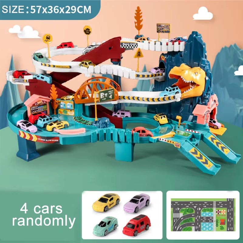 Electric Rail Dinosaur Parking Lot - Adventure Racing - Mechanical Interactive - FLUFFI