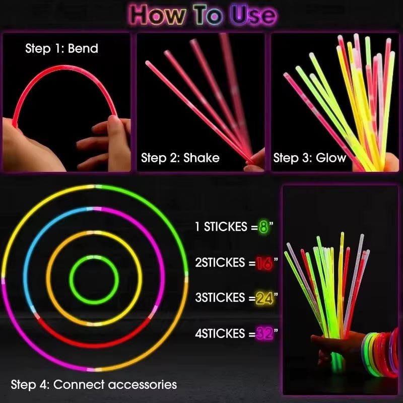 Fluorescence Party Glow Sticks | Multicolor | Bright Colorful - FLUFFI
