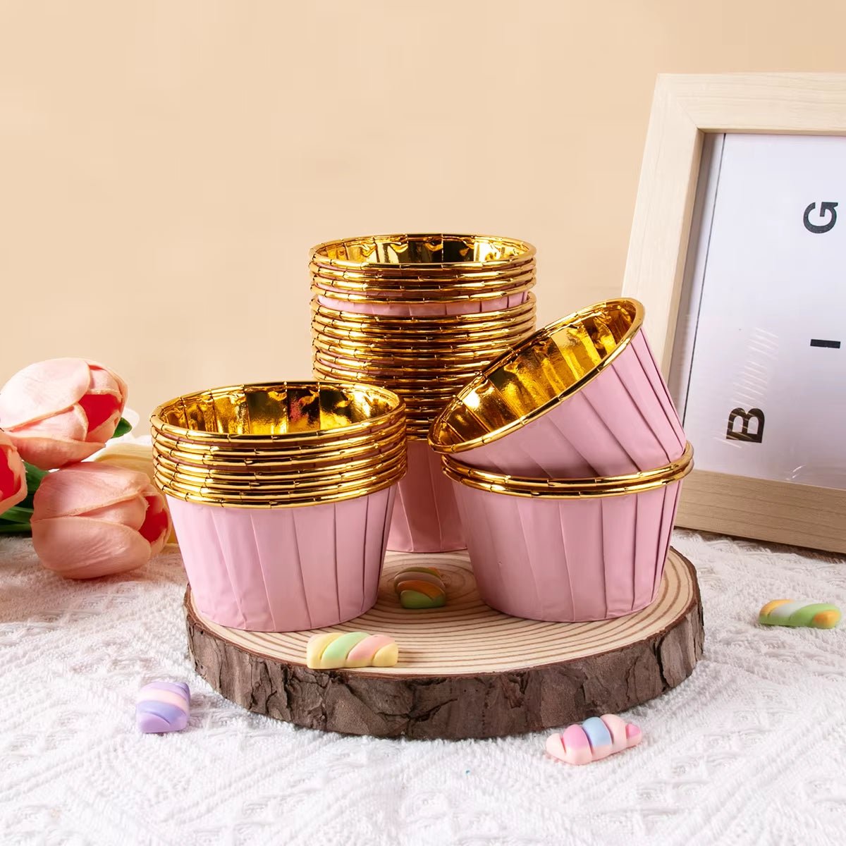 Foil Cupcake Liners Heat Resistant Aluminum Cake Cups round Baking Cups with Lids Kitchen Wedding Birthday Party Supply - FLUFFI