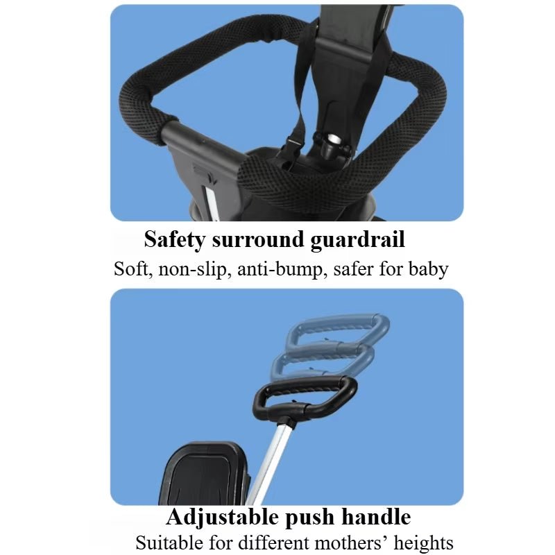Foldable Baby Stroller Lightweight Infant Stroller with 360° Universal Wheel Soft Wide Seat Height Adjustable - FLUFFI