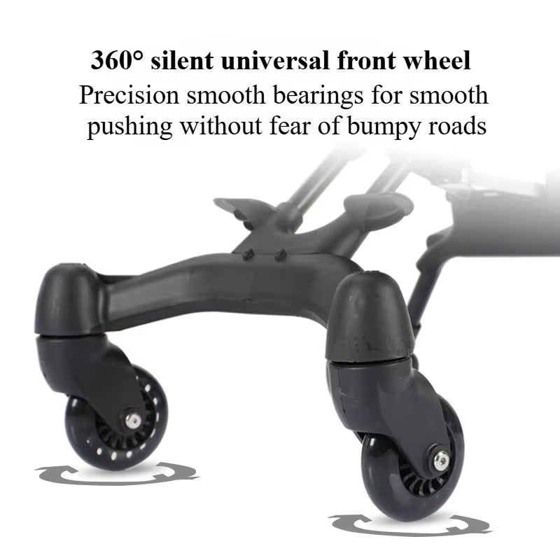 Foldable Baby Stroller Lightweight Infant Stroller with 360° Universal Wheel Soft Wide Seat Height Adjustable - FLUFFI
