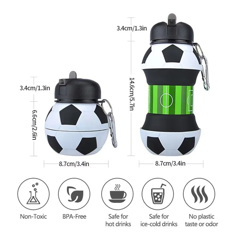 Foldable Football/Basketball Silicone Water Bottle, Children/Student Outdoor Sports Water Bottle. Supports Mass Customization - FLUFFI