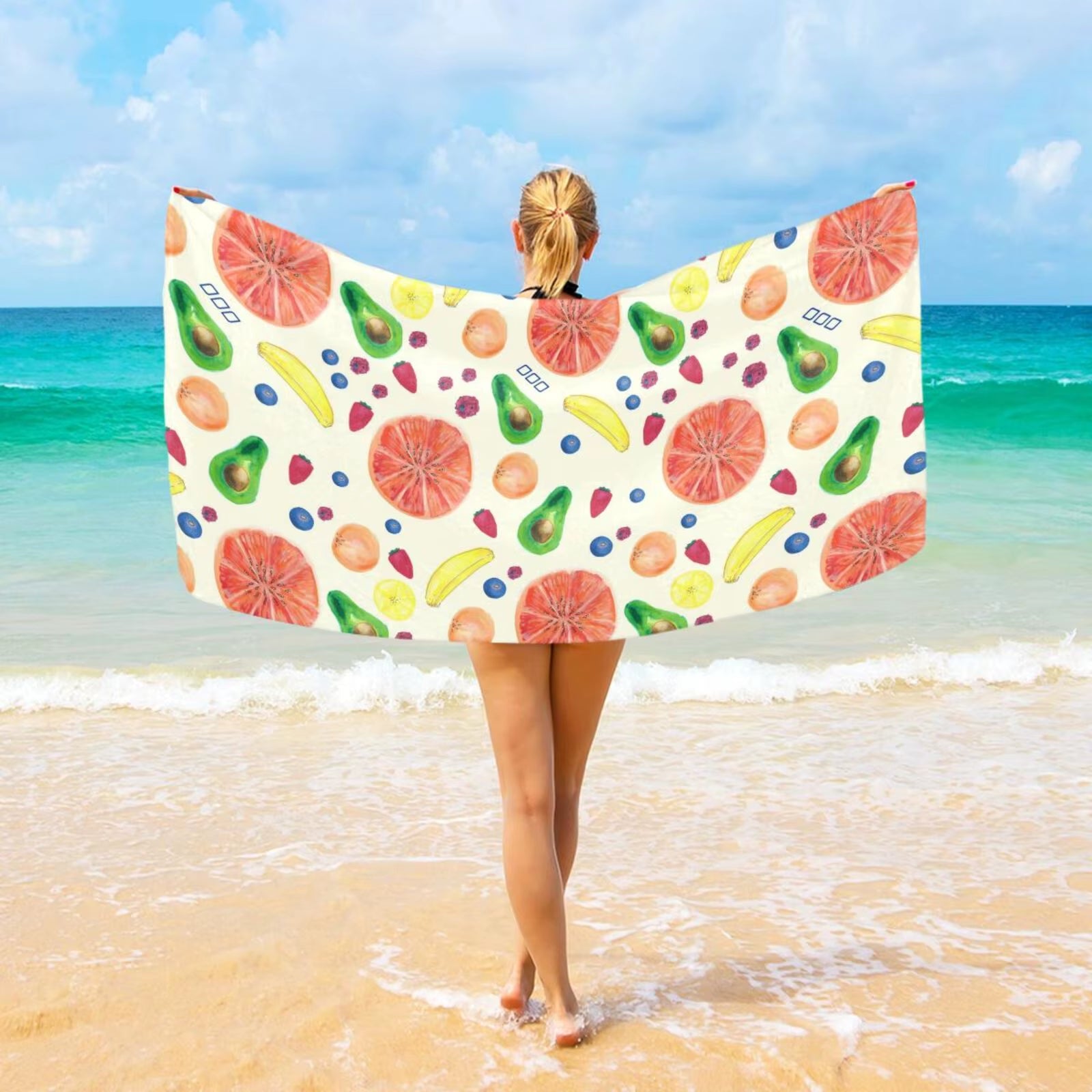 Fruit Printed Beach Towell Absorbentquick Dry Softyoga Swimming Easy to Carrybeach Towelslight Breathable Absorbent,Comfortable - FLUFFI