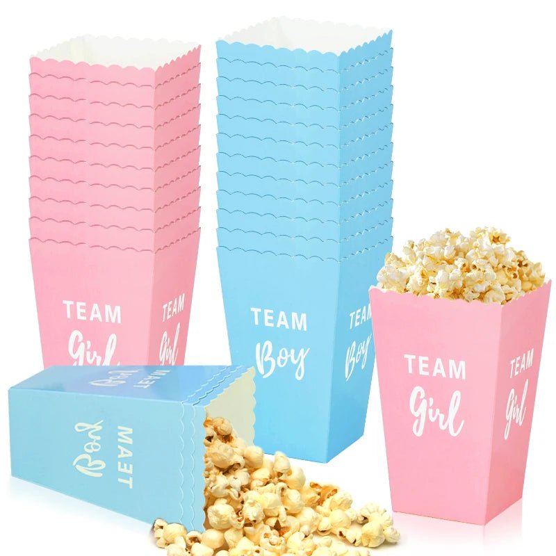 Gender Reveal Party Popcorn Box Team Boy Team Girl Decorations Baby Gender Reveal Supplies Candy Gift Box Baby Shower - FLUFFI