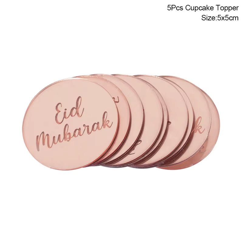 Golden Eid Mubarak Acrylic Cake Toppers Castle Moon Cupcake Topper for Ramadan Islamic Muslim Festival Party Cake DIY Decoration - FLUFFI