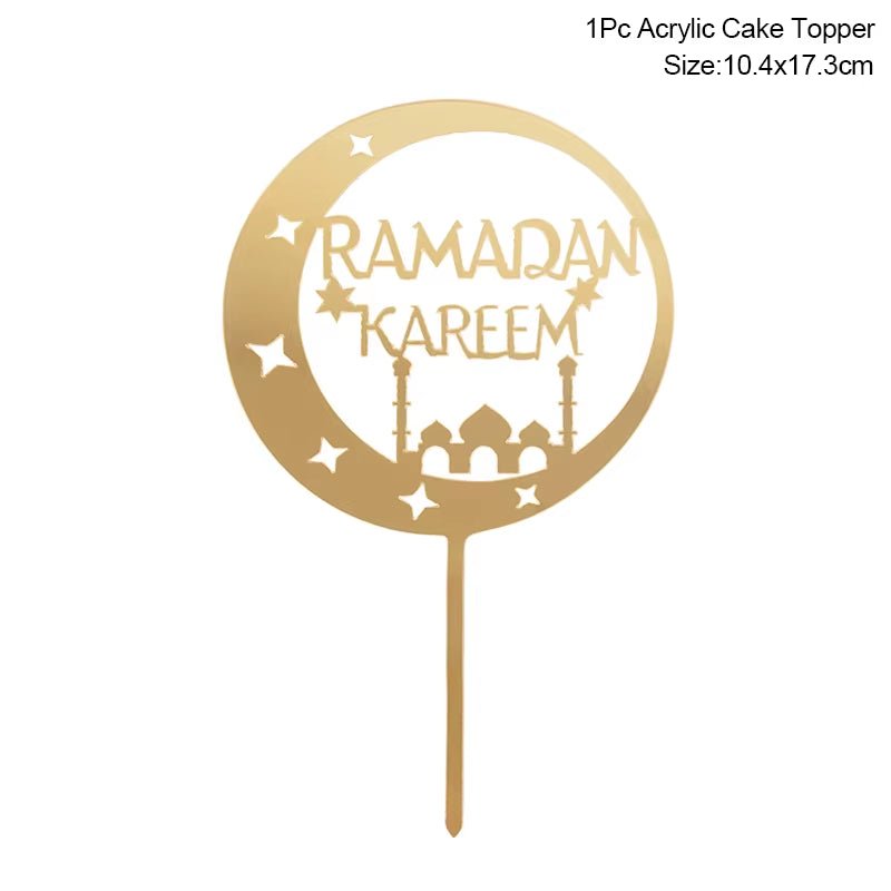 Golden Eid Mubarak Acrylic Cake Toppers Castle Moon Cupcake Topper for Ramadan Islamic Muslim Festival Party Cake DIY Decoration - FLUFFI