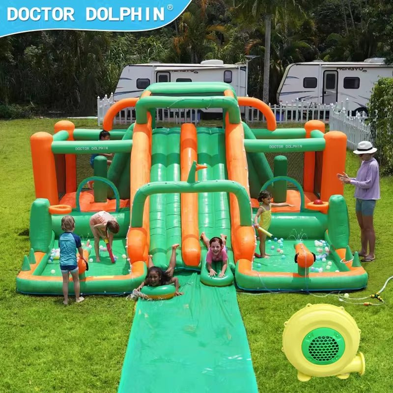 Grade Green Kids Carnival Bounce House Inflatable Jumping Bouncy Castle Water Slide - FLUFFI