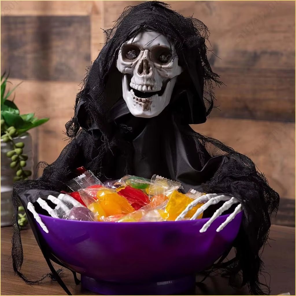 Halloween Candy Bowl Electric Fruit Tray Haunted Party Props Skeleton Bowl for Trick or Treating Halloween Party Decoration - FLUFFI